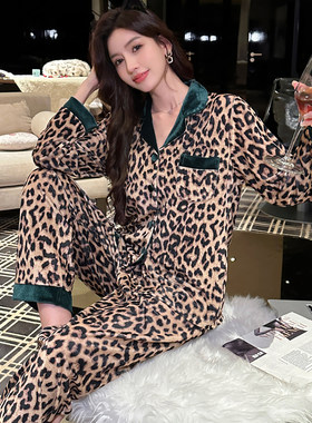 金丝绒睡衣女士秋冬季长袖网红休闲翻领妈妈金钻绒春秋套装家居服