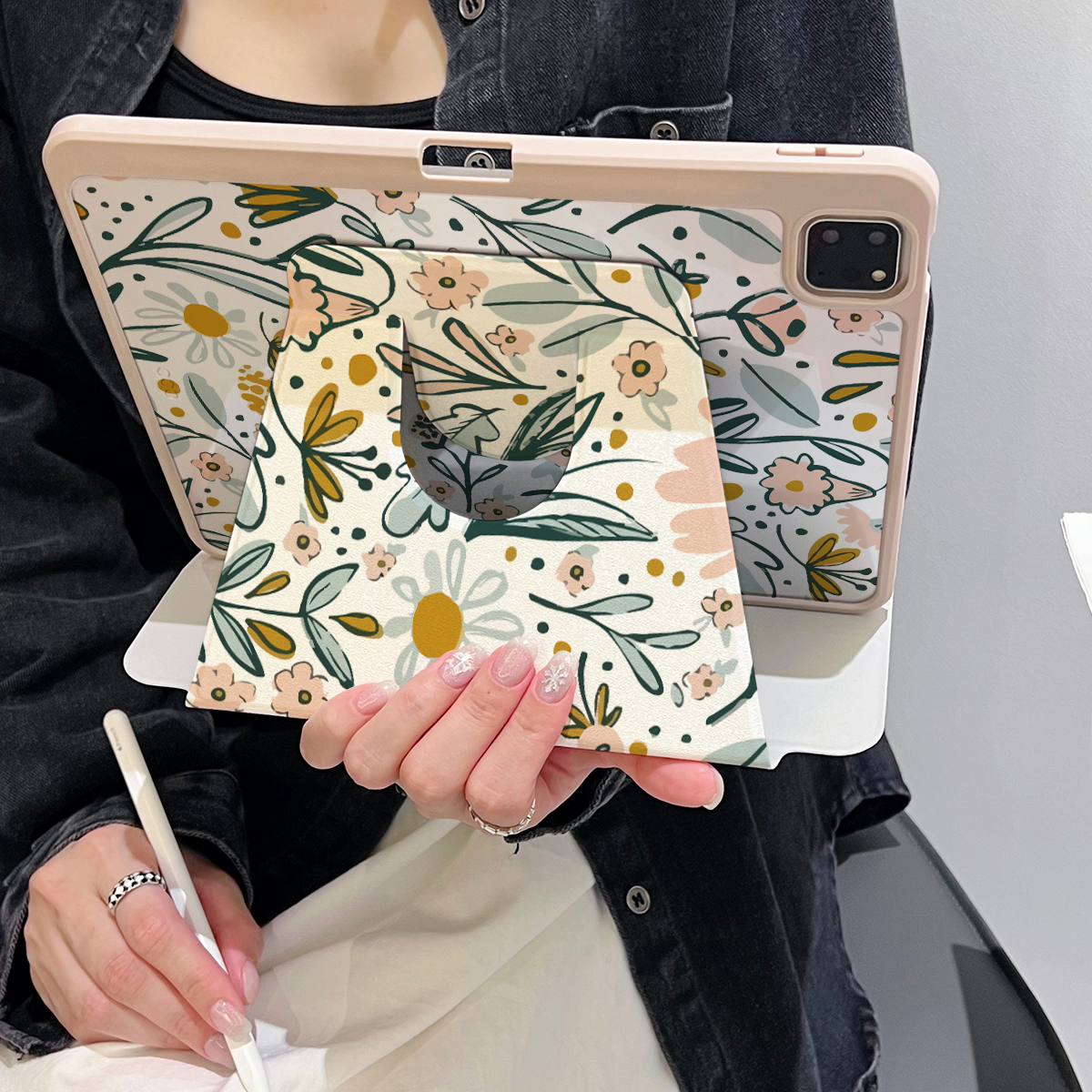 超创意【360旋转】适用ipad11a16平板保护套pro11笔槽2021款10.2寸少女绘画第10代10.9亚克力air45三折mini67