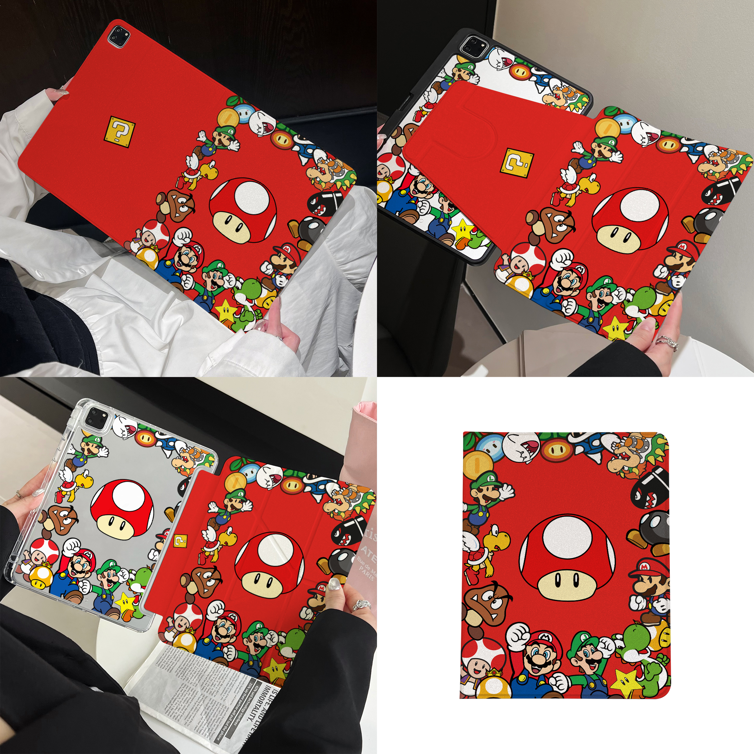 超创意适用ipad11A16保护套第10代10.9书本式pro11/12.9笔槽720旋转9代10.2英寸air45马里奥mini67透明y折9.7