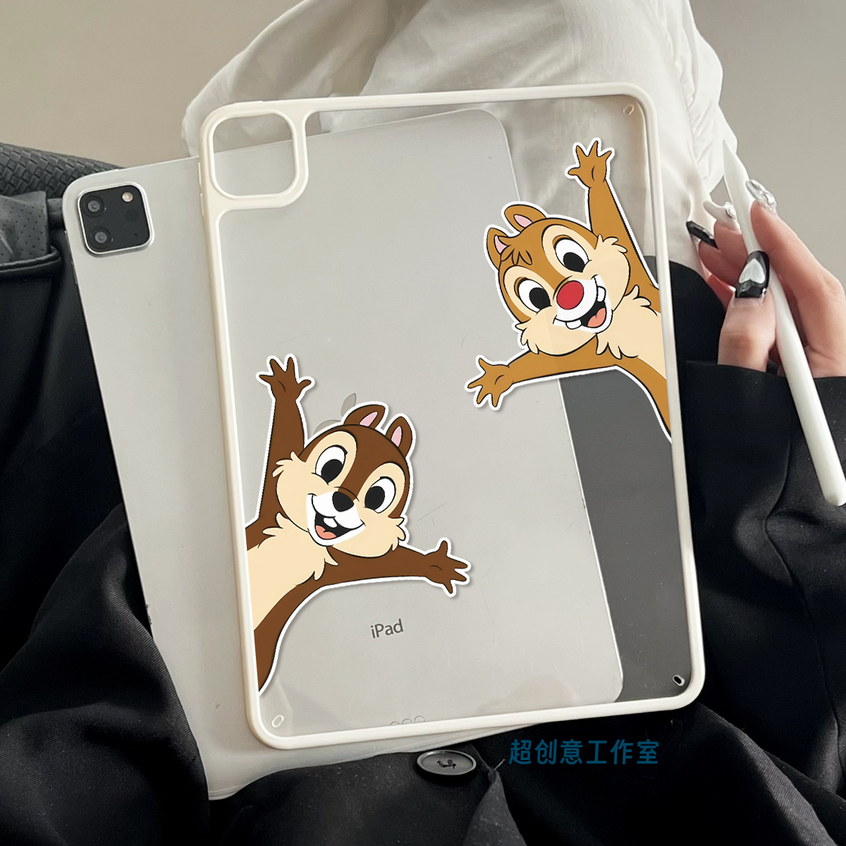 超创意适用9代无盖ipad11A16保护壳第10代10.9小松鼠10.2寸亚克力air45mini76硬后壳pro11磁吸笔槽2018款9.7