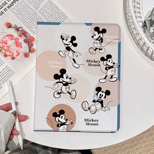 超创意书本式适用硅胶ipadpro11保护壳套11代A16第10代10.9全包air45翻盖蚕丝纹mini67小老鼠2020款10.2寸9.7