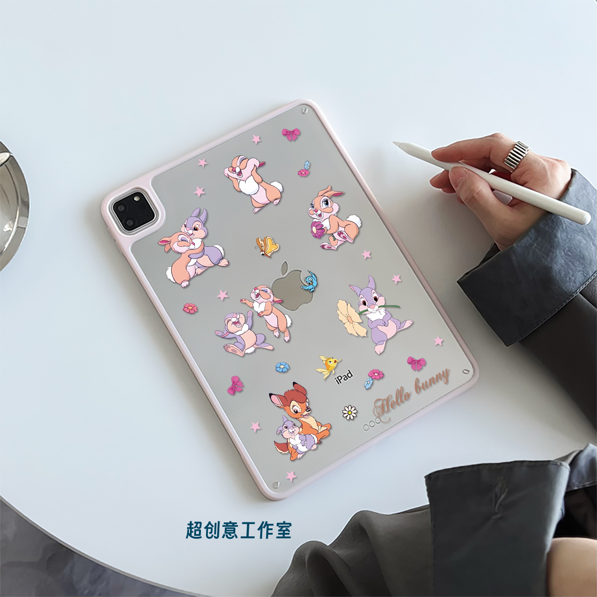 超创意适用9代无盖ipad11保护壳10代10.9紫兔子10.2寸亚克力air45mini76硬后壳13寸pro11/12.9磁吸2018款9.7