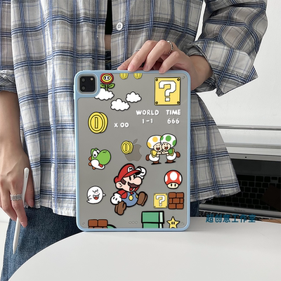 超创意适用9代无盖ipad11a16保护壳10代10.9马里奥10.2寸亚克力air45磁吸笔槽mini67平板pro11Air11硬后壳9.7