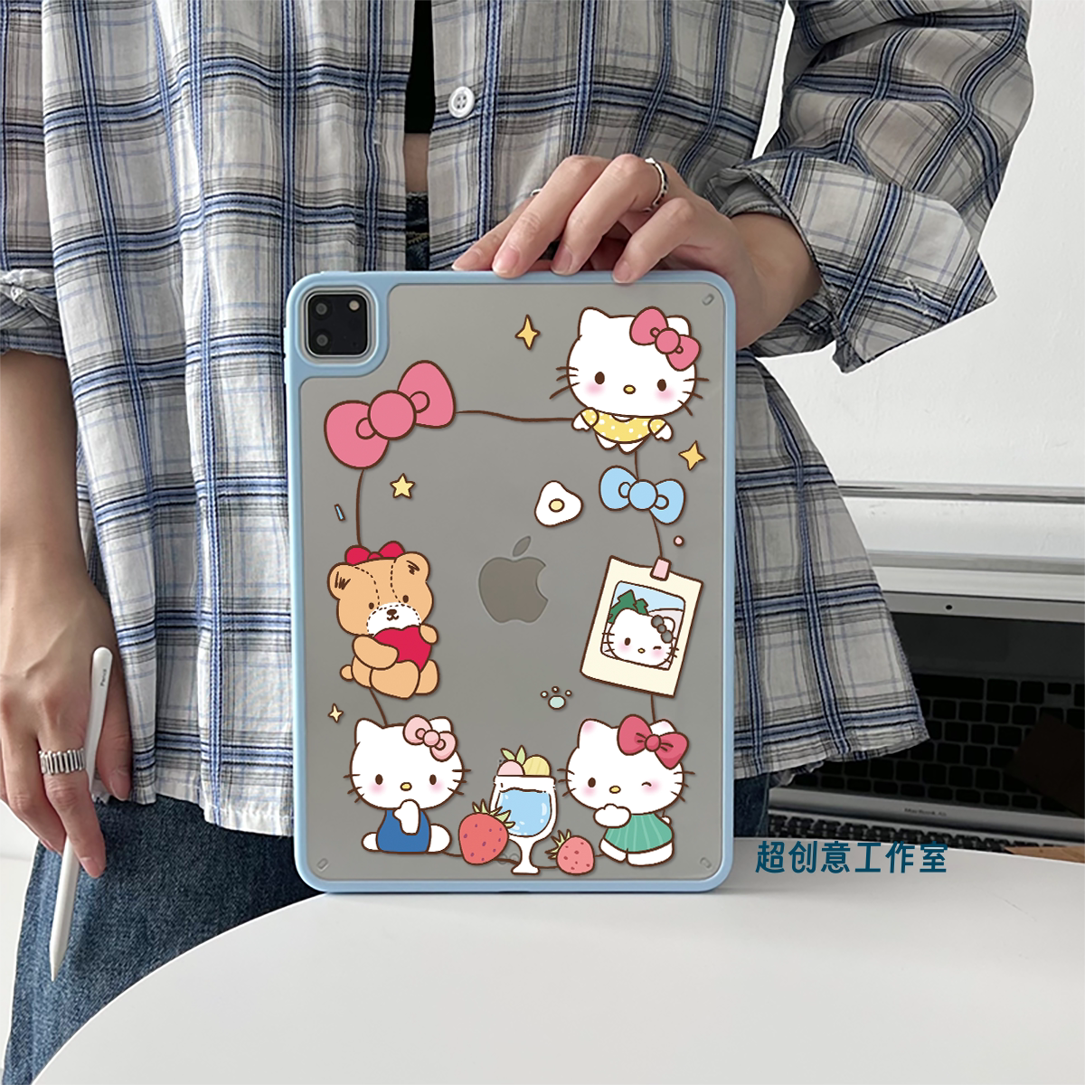 超创意适用无盖ipad11a16保护壳第10代可爱小猫9代10.2寸亚克力air5磁吸笔槽mini67平板pro11Air11硬壳5代9.7图片