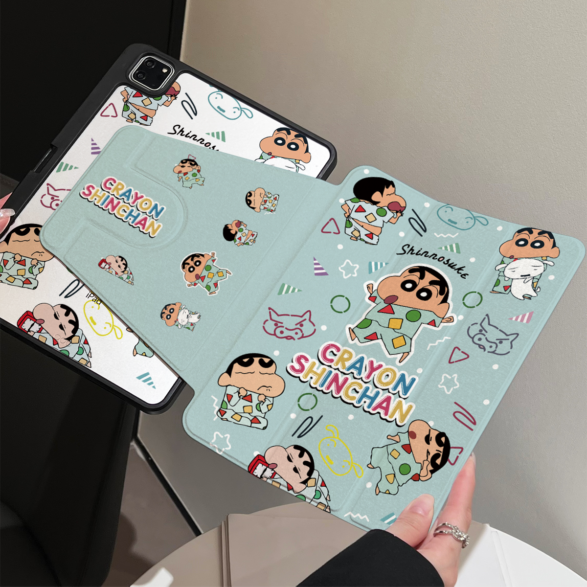 超创意【360旋转】适用ipad11a16平板保护套pro11笔槽2021款10.2寸卡通小新第10代10.9亚克力air45三折mini67