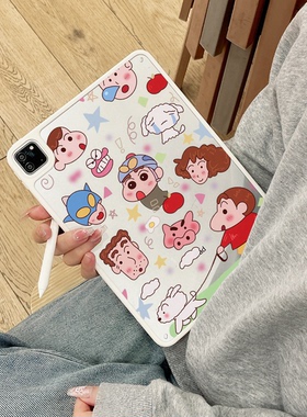 超创意适用9代无盖ipad11a16保护壳第10代10.9可爱小新10.2寸亚克力air45mini7硬后壳pro11磁吸笔槽2018款9.7