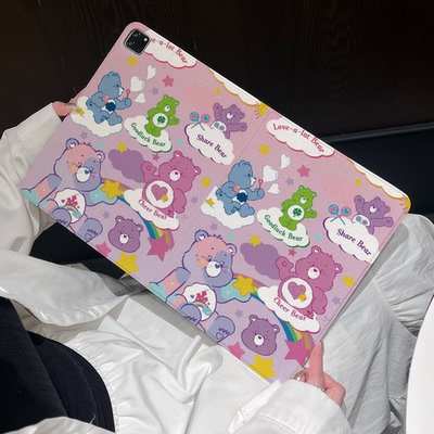 超创意书本式适用ipad11a16平板保护套10.9第10代2021款10.2英寸air45翻盖mini7彩虹可爱熊pro11Air11软壳9.7