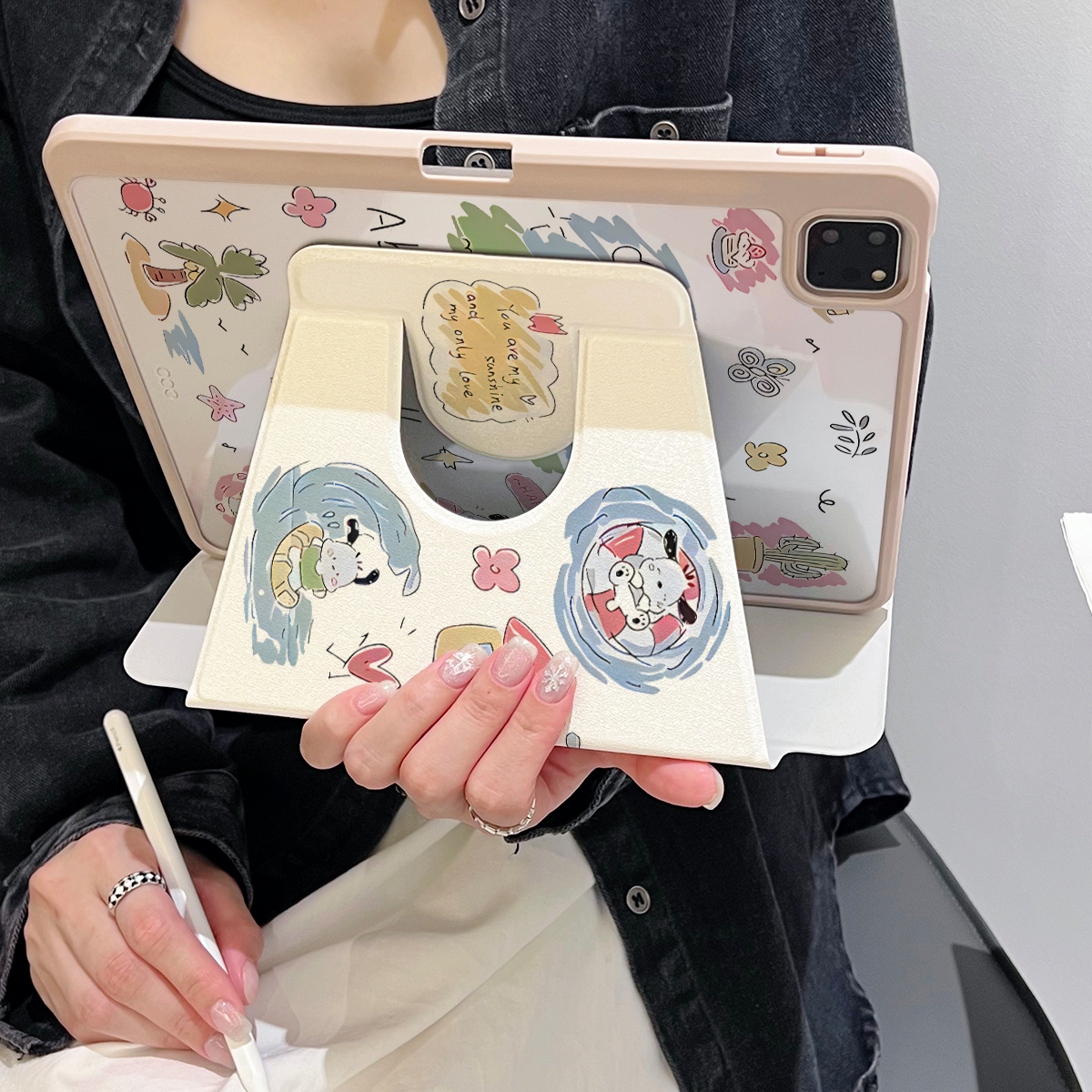 超创意【360旋转】适用ipad11a16保护套pro11/12.9笔槽2021款10.2寸帕恰小狗10代10.9亚克力air45三折mini67