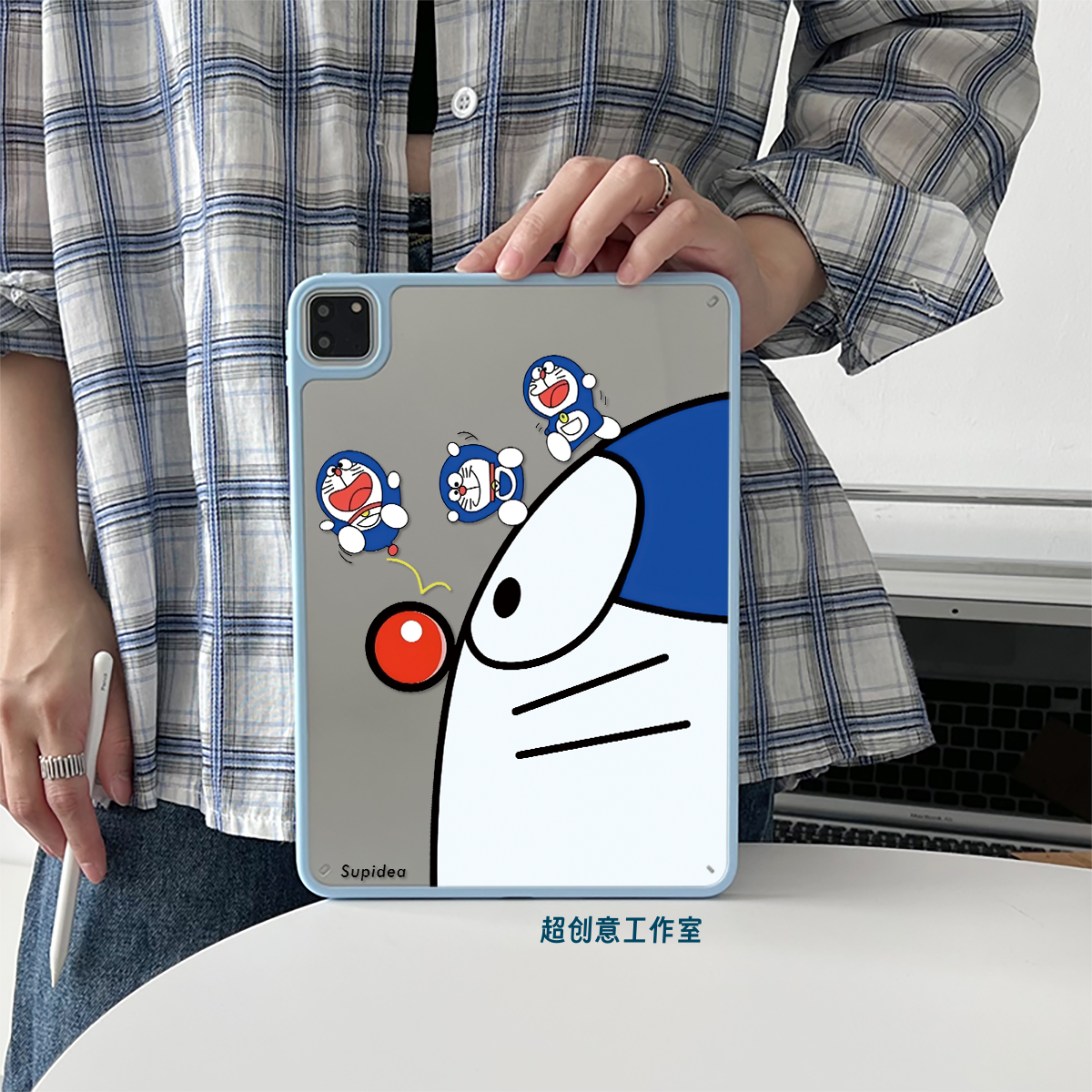 超创意适用9代无盖ipad11保护壳10代10.9叮当猫10.2寸亚克力air45mini76硬后壳pro11/12.9磁吸笔槽2018款9.7