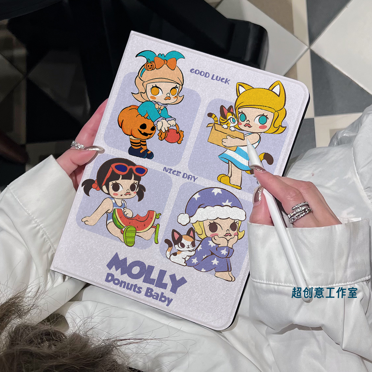 超创意书本式适用2025ipad11a16平板保护套2021款10.2寸air45翻盖mini67少女猫13pro11笔槽第10代10.9软壳9.7