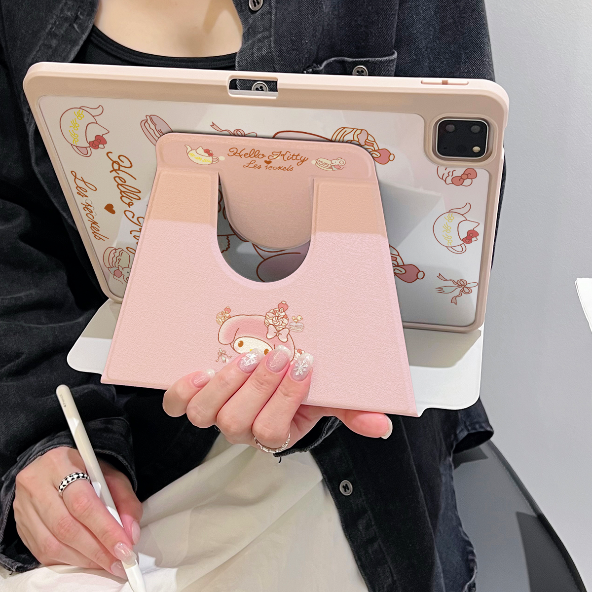 超创意【360旋转】适用ipad11a16平板保护套pro11笔槽2021款10.2寸粉美乐蒂第10代10.9亚克力air45三折mini67