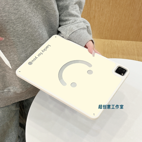 超创意适用无盖ipad11a16保护壳第10代简约笑脸9代10.2寸亚克力air5磁吸笔槽mini67平板pro11Air11硬壳5代9.7
