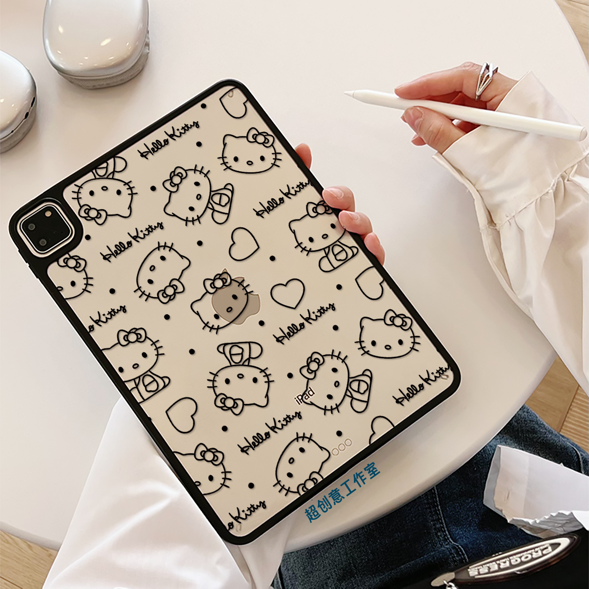 超创意适用9代无盖ipad11保护壳10代10.9凯蒂猫10.2寸亚克力air45mini76硬后壳pro11/12.9磁吸笔槽2018款9.7