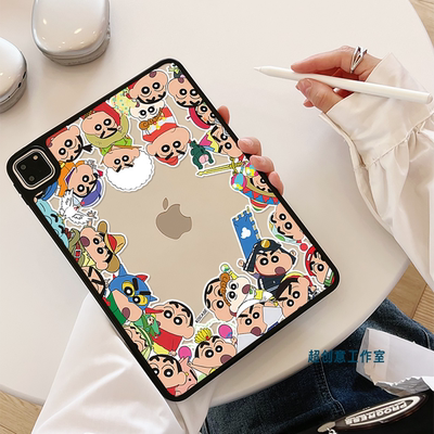 超创意适用9代无盖ipad11a16保护壳第10代10.9卡通小新10.2寸亚克力air45mini76硬后壳pro11/12.9磁吸笔槽9.7