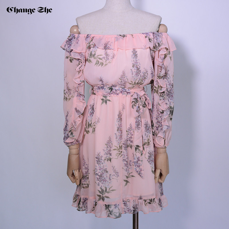 千细change she2020春季新款雪纺小印花仙女a字中长款收腰碎花裙8