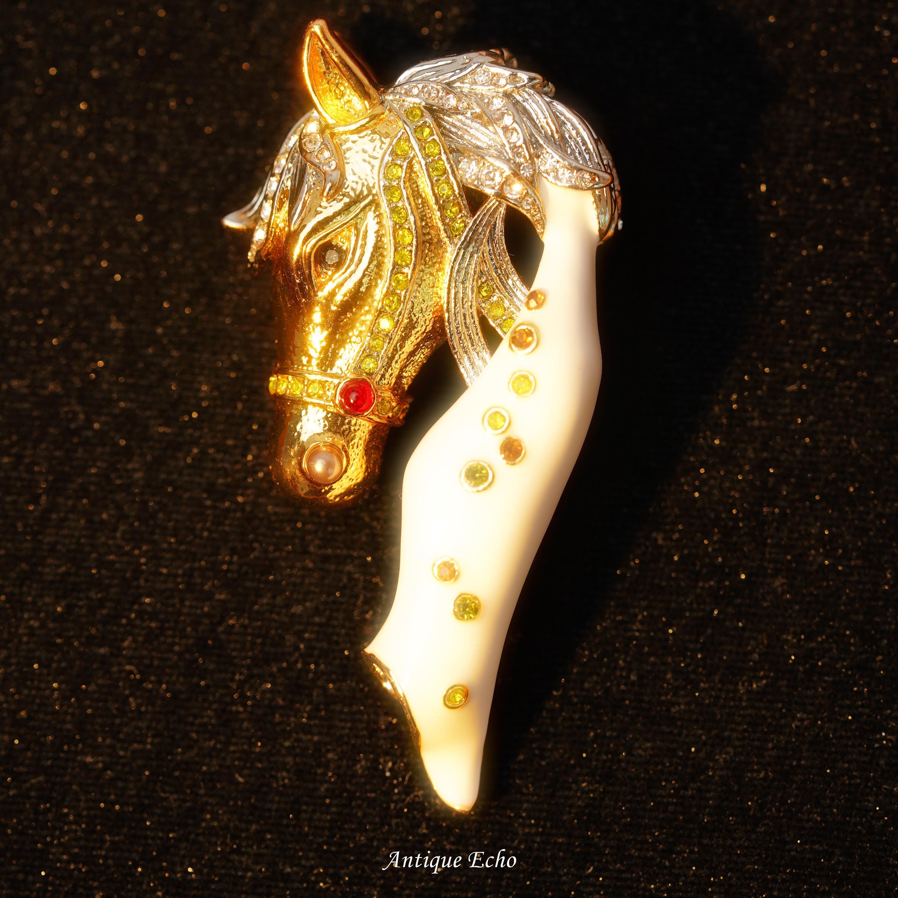 Antique Echo中古饰品vintage原创设计高档重工金色马头宴会胸针,饰品/流行首饰/时尚饰品新,胸针,淘宝优惠券,粉丝福利购,淘宝优惠卷