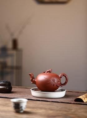 宜兴全手工紫砂茶壶-松鼠葡萄-红皮龙-容量400CC-吴芳芳作品收藏
