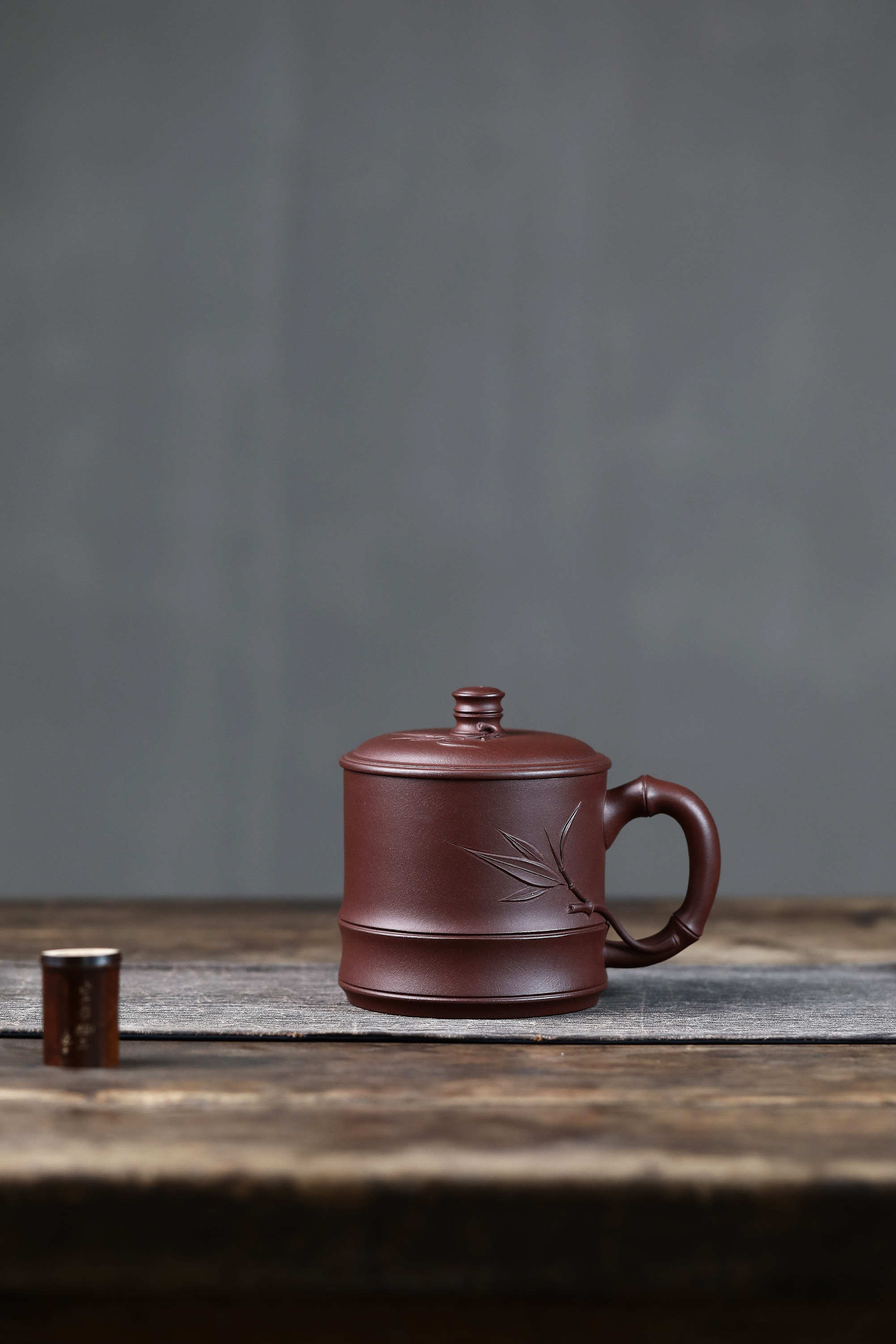 竹节手工盖杯--老紫泥