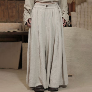 腿 宽松休闲裤 毛边拼接阔腿裤 工匠感裙裤 InchLim 皱褶长裤 超大裤