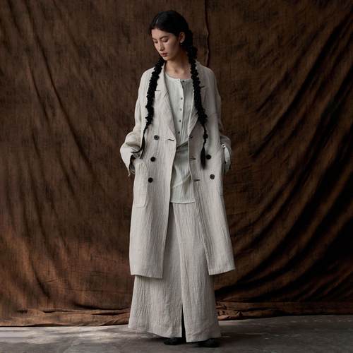 工匠感羊毛亚麻混纺大廓形大衣