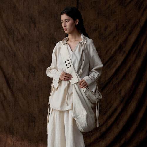 古布肌理棉麻混纺原胚包