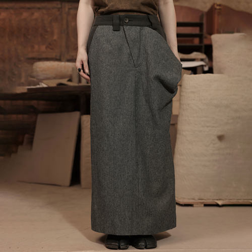 不规则拼接斜门襟垂坠口袋半裙