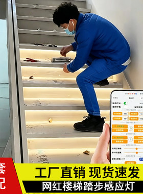 网红楼梯踏步感应灯人体感应自建别墅踏步台阶灯带 PLC一体控制器