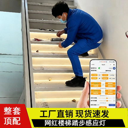 网红楼梯踏步感应灯人体感应自建别墅踏步台阶灯带 PLC一体控制器