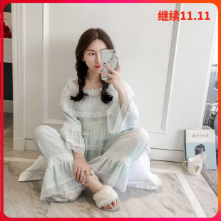 早春睡衣女纯棉巴黎纱宫廷公主仙气睡衣夏天薄款 少女家居服 韩版