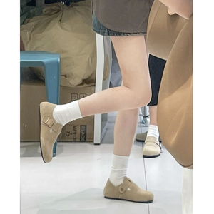 三喜同款~全包勃肯鞋法式一脚蹬单鞋女厚底真皮小皮鞋钓鱼博肯鞋
