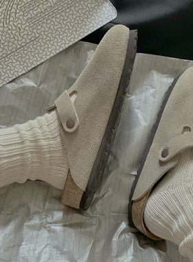 【全网促销89】真皮勃肯鞋厚底拖鞋女夏外穿包头半拖鞋博肯鞋男款