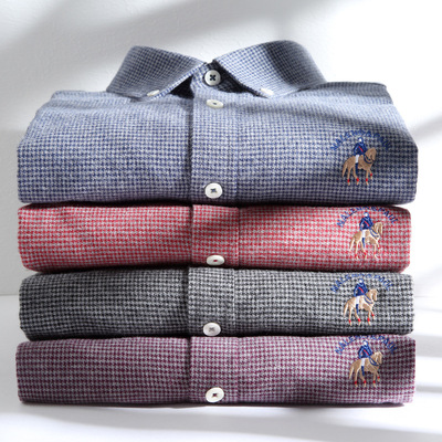 保罗男士长袖纯棉磨毛衬衫法兰绒千鸟格衬衣AF16 17 21 22 23 25