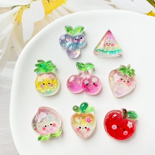 亮片水果西瓜草莓苹果儿童树脂diy配件卡通饰品迷你手工发夹贴片