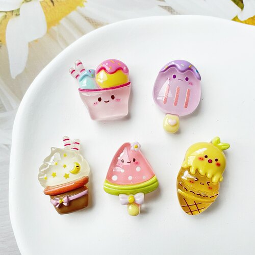 夜光透色细闪冰淇淋雪糕甜筒儿童diy配件卡通树脂手工发夹贴片