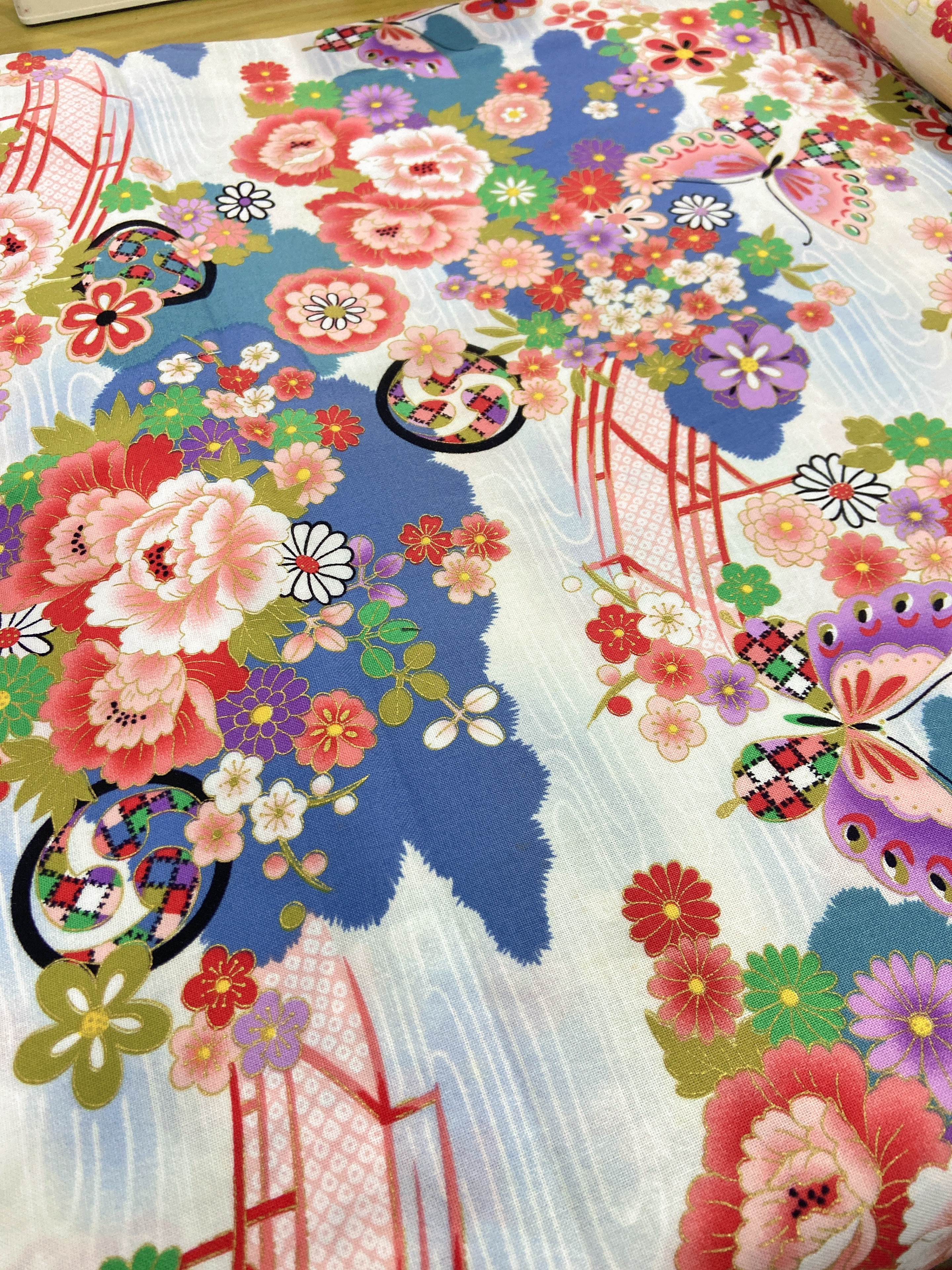 百花缭乱系列日本纯棉烫金布料家居软装服装和服娃衣面料车轮三色