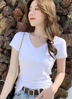 纯棉短袖t恤女2026夏季新款韩版修身显瘦百搭洋气圆领纯色上衣服