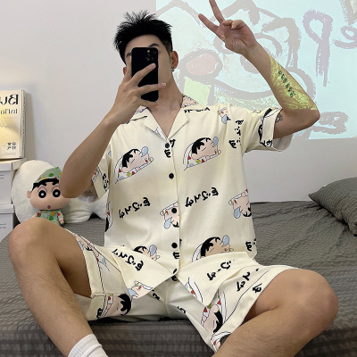 男士睡衣夏季短袖短裤卡通青少年休闲夏天薄款外穿家居服学生套装