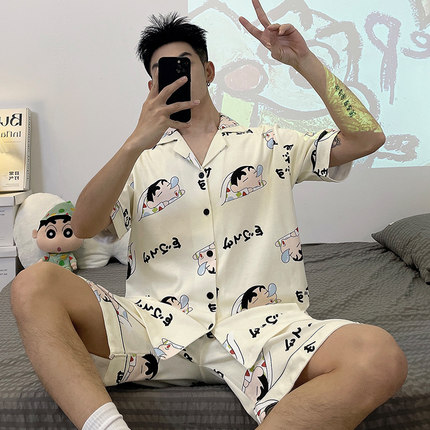男士睡衣夏季短袖短裤卡通青少年休闲夏天薄款外穿家居服学生套装