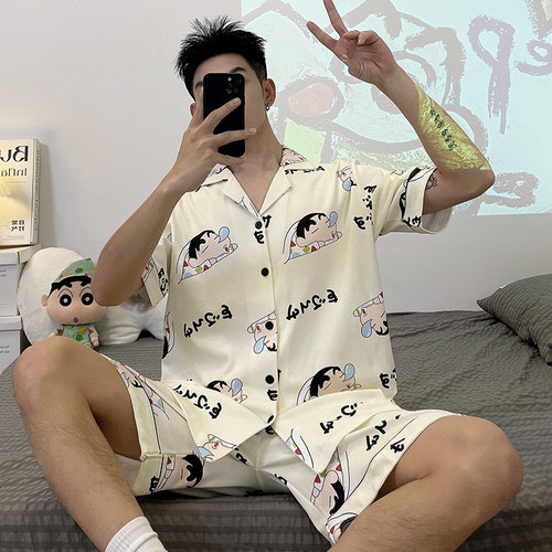男士睡衣夏季短袖短裤卡通青少年休闲夏天薄款外穿家居服学生套装