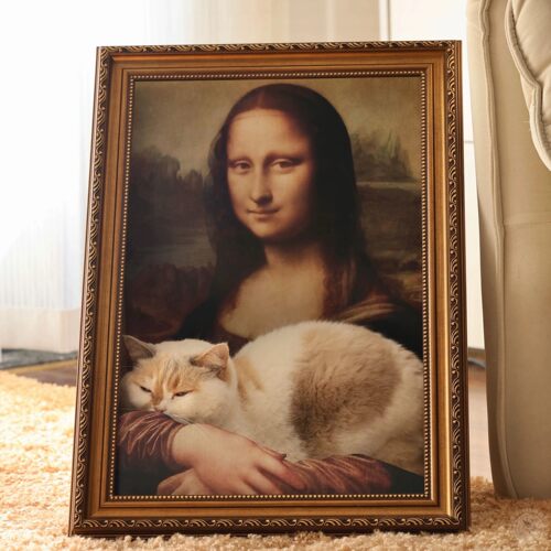 蒙娜丽莎抱猫油画猫抓板猫窝画框