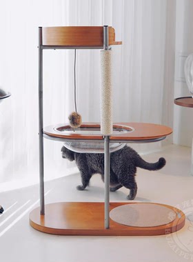 极简猫爬架设计感limolimo太空舱猫实木猫爬架猫窝一体剑麻太空碗