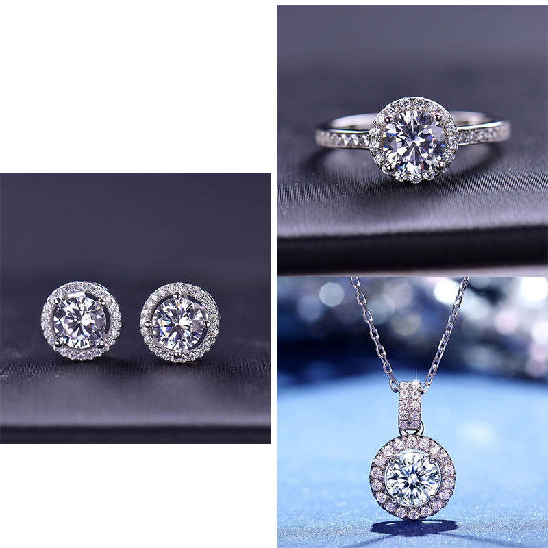 百寻莫桑钻吊坠 耳钉 戒指 三件套 一克拉送礼生日 礼物381