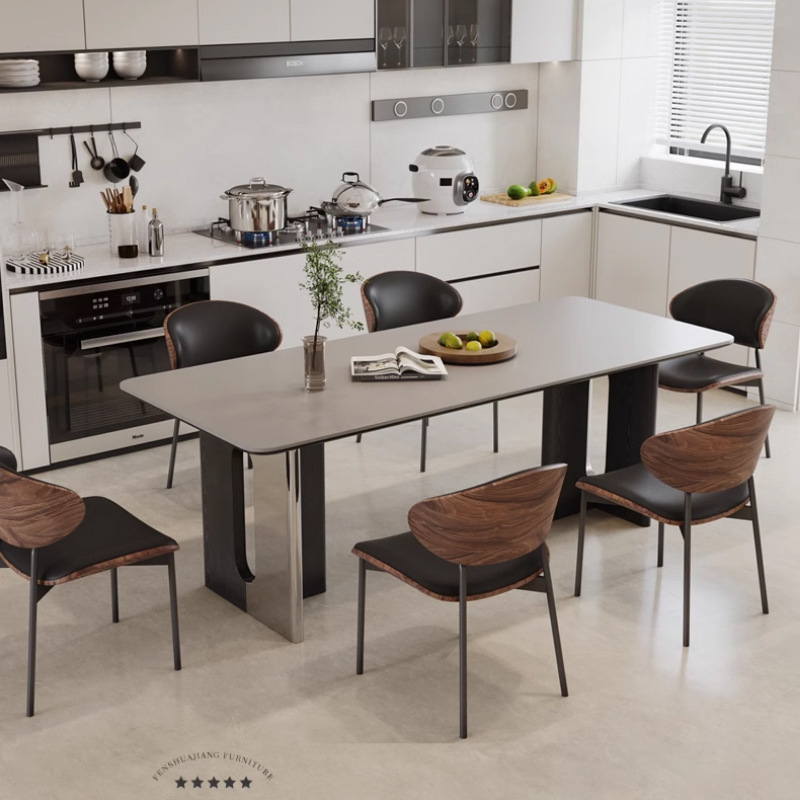 意式极简岩板餐桌长方形高级感轻奢客厅家用饭桌子2024新款餐桌椅