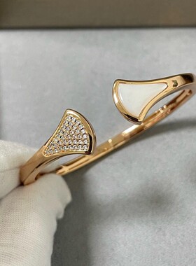 扇形手镯纯银镀18k金白贝母半开口手环裙子手链扇子高级轻奢百搭