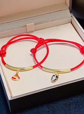 B家蛇年手链红色蛇头手绳本命年纯银镀18k玫瑰金扇形红绳轻奢高级