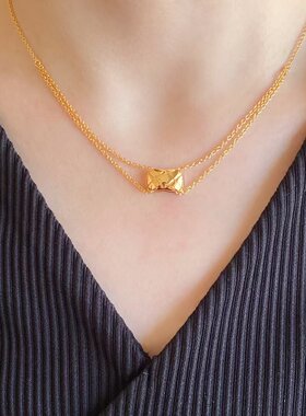 项链轻奢小众925银镀K金玫瑰金菱格锁骨链网红同款饰品生日礼物