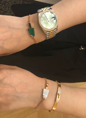 孔雀石白贝母雪糕冰棒冰淇淋冰棍雪条手链925纯银镀18k玫瑰金手环