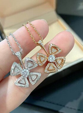 高级感轻奢小众925纯银咏绽花四叶花瓣锁骨链镀18K金单花韩版吊坠