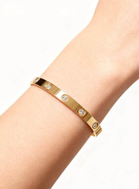 玫瑰金镀18K金手镯男女情侣款轻奢镯子韩版简约个性手环2025新款