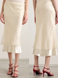 极简风绝美KH真丝欧根纱流光溢彩双层鱼尾半身裙温柔迷人更显瘦